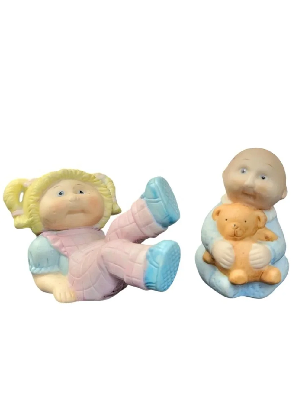Cabbage Patch Kids Vintage Porcelain Figurines Set 1984 Baby Boy Blond Girl 80s